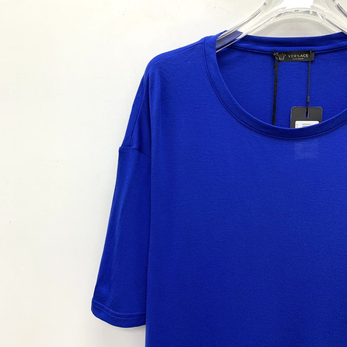 Versace Versace Blue Logo Print Cotton Crew Neck T-shirt K26WX Size US XL / EU 56 / 4 - 3 Thumbnail