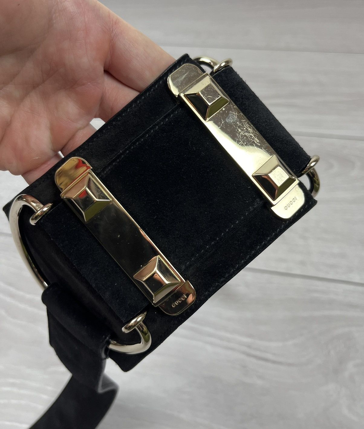 Gucci Gucci Tom Ford Black Suede Big Buckle Waist Belt Size ONE SIZE - 19 Thumbnail