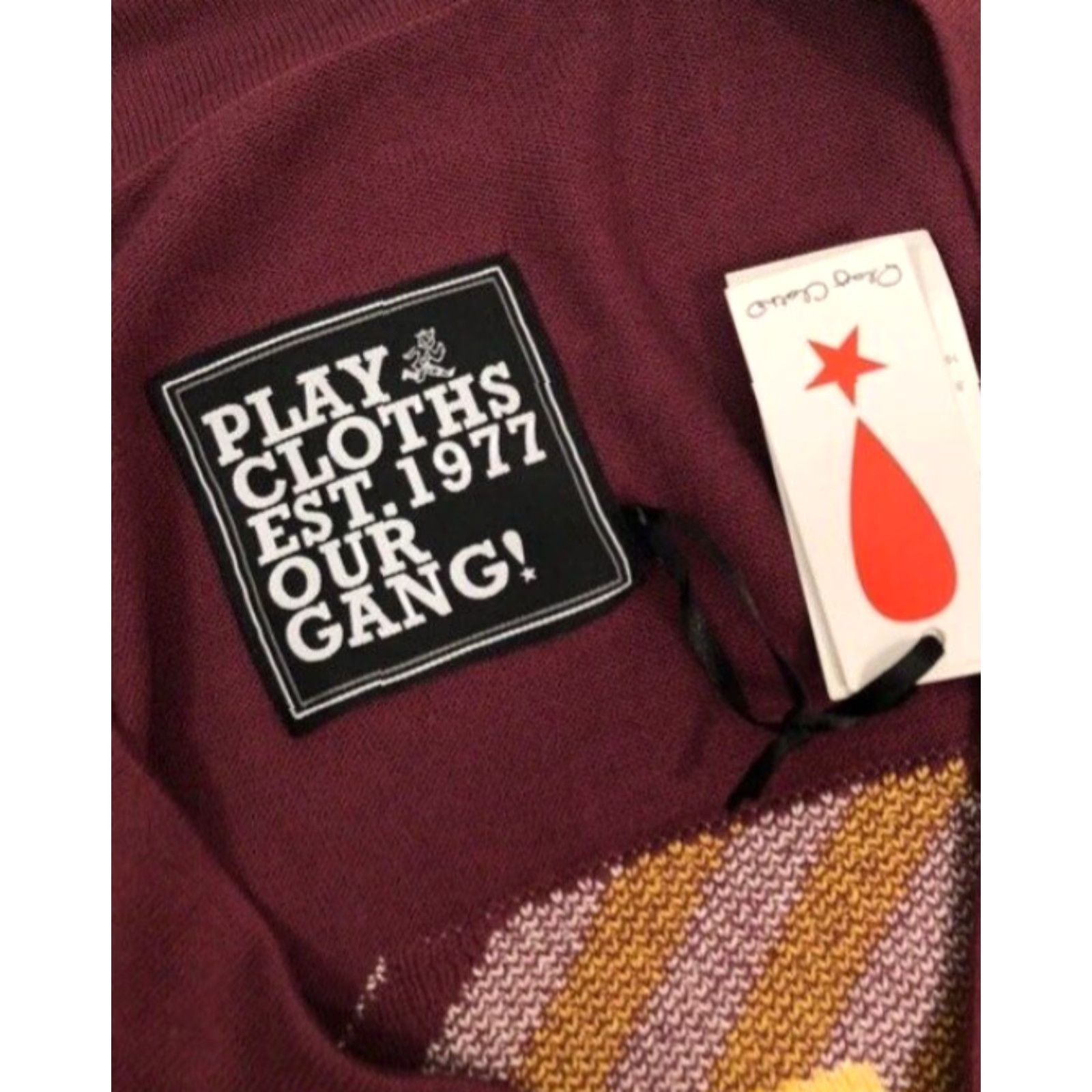 NANGA PLAY CLOTHS Our Gang Dog Cardigan Varsity Sweater - XL Burgundy Embroidered - Men Tee? Size US XL / EU 56 / 4 - 7 Thumbnail
