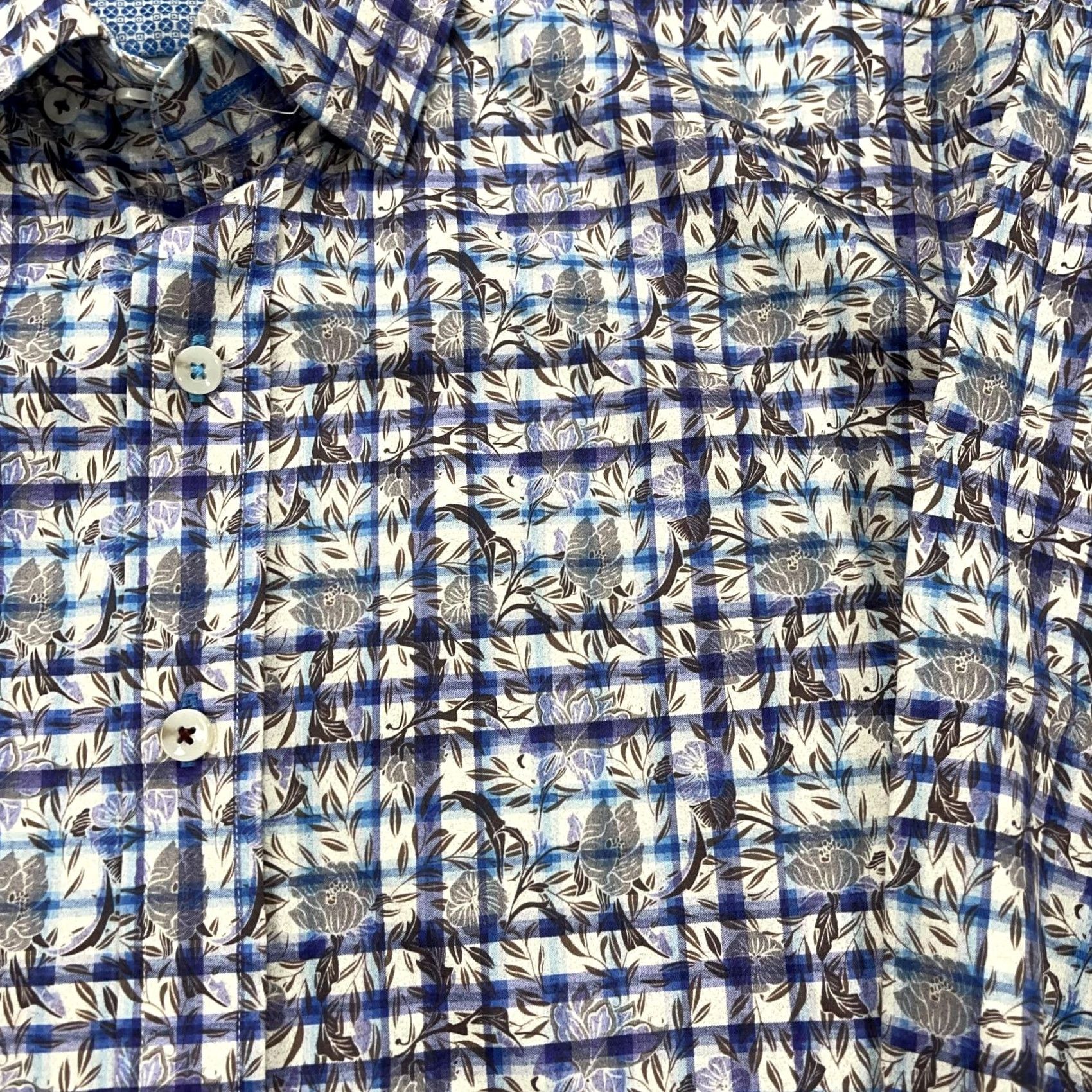 Robert Graham Robert Graham Shirt Mens XL Blue Plaid Floral Tailored Fit Stretch Button Up AOP Size US XL / EU 56 / 4 - 5 Thumbnail