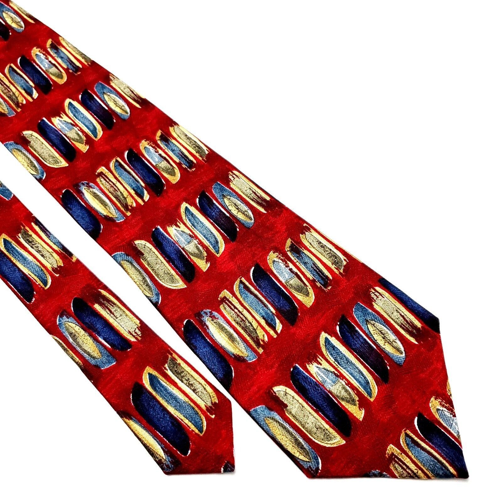Designer Ferrell Reed Silk Tie Red Print Abstract Hand Made Wide Size ONE SIZE - 1 Thumbnail