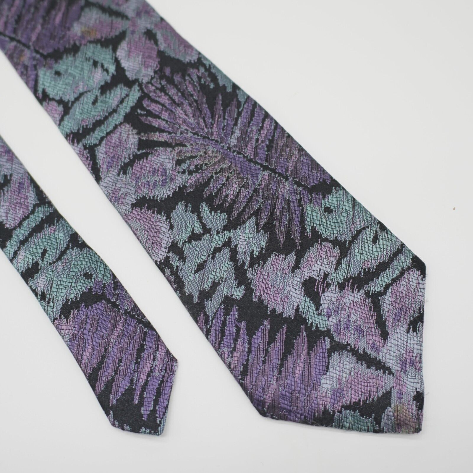 Bachrach Bachrach Teal Black Purple Woven Floral Silk Tie Size ONE SIZE - 1 Thumbnail