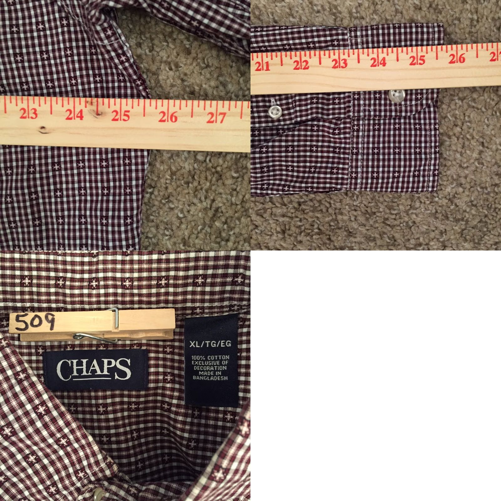 Chaps Chaps Shirt Mens XL Red Plaid Long Sleeve Button Down Shirt Mens XL Red Plaid Long Sleeve Button-Down Size US XL / EU 56 / 4 - 8 Thumbnail