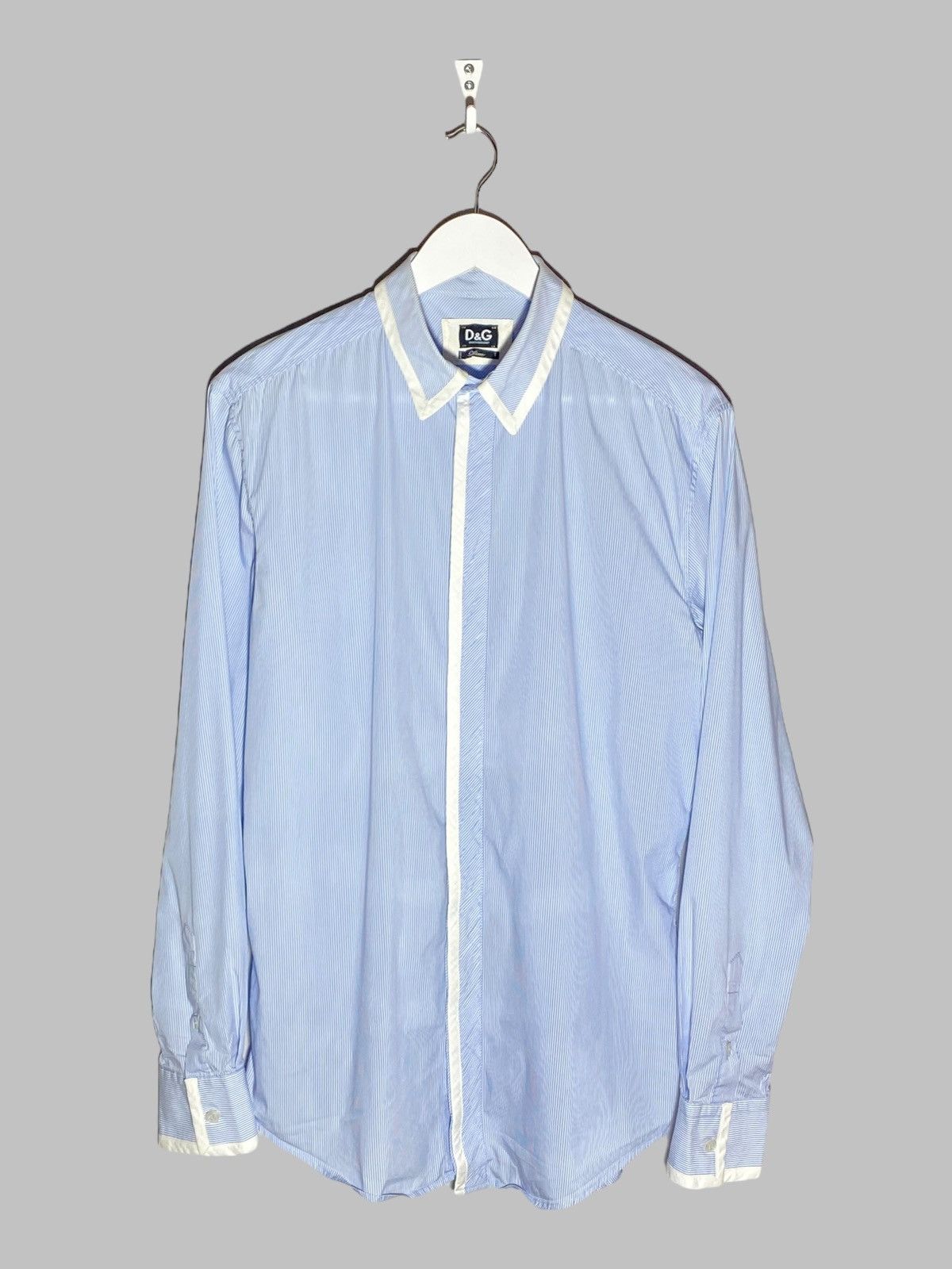Dolce & Gabbana Dolce & Gabbana Blue White Pinstripe Dress Shirt Slim Fit Size US M / EU 48-50 / 2 - 1 Thumbnail