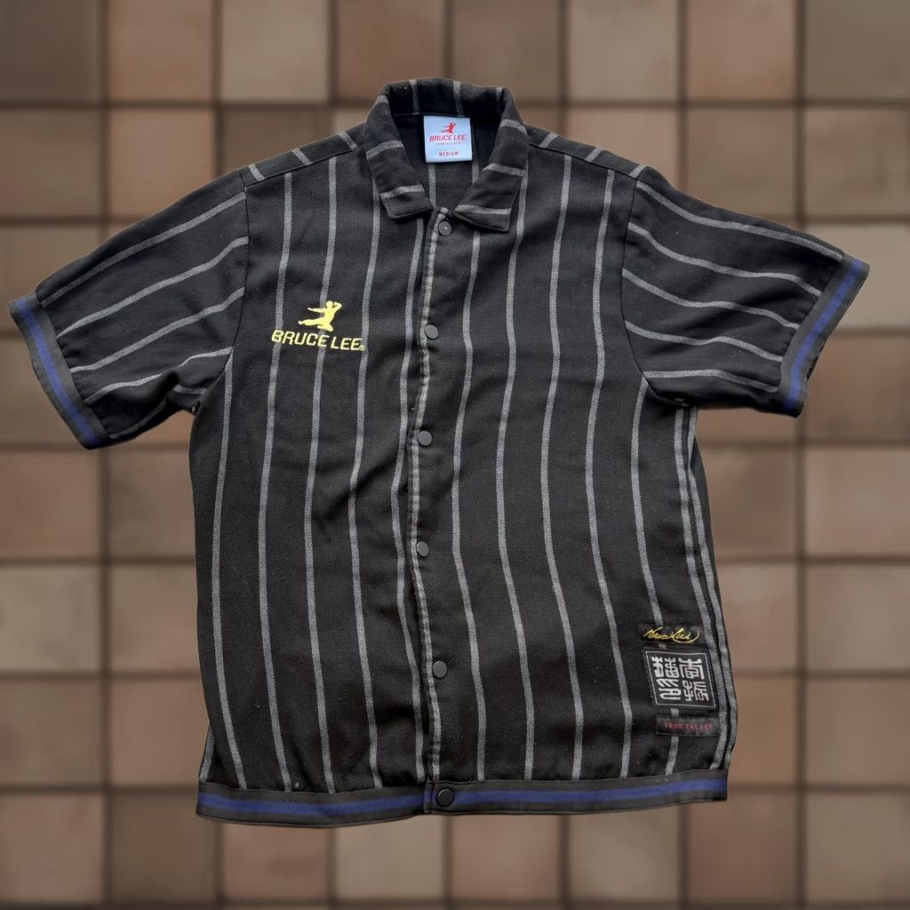 Lee Bruce Lee Mens Medium Black Striped Embroidered Short Sleeve Shirt Size US M / EU 48-50 / 2 - 1 Thumbnail