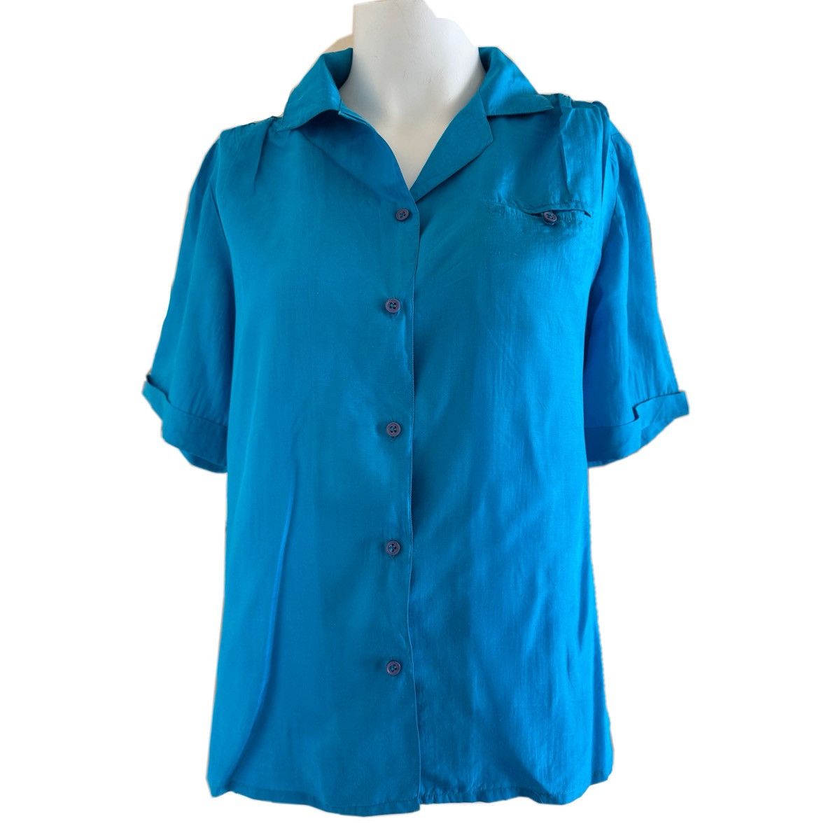Vintage Maurada L bright royal blue 100% silk button up shirt vintag Size M / US 6-8 / IT 42-44 - 1 Thumbnail