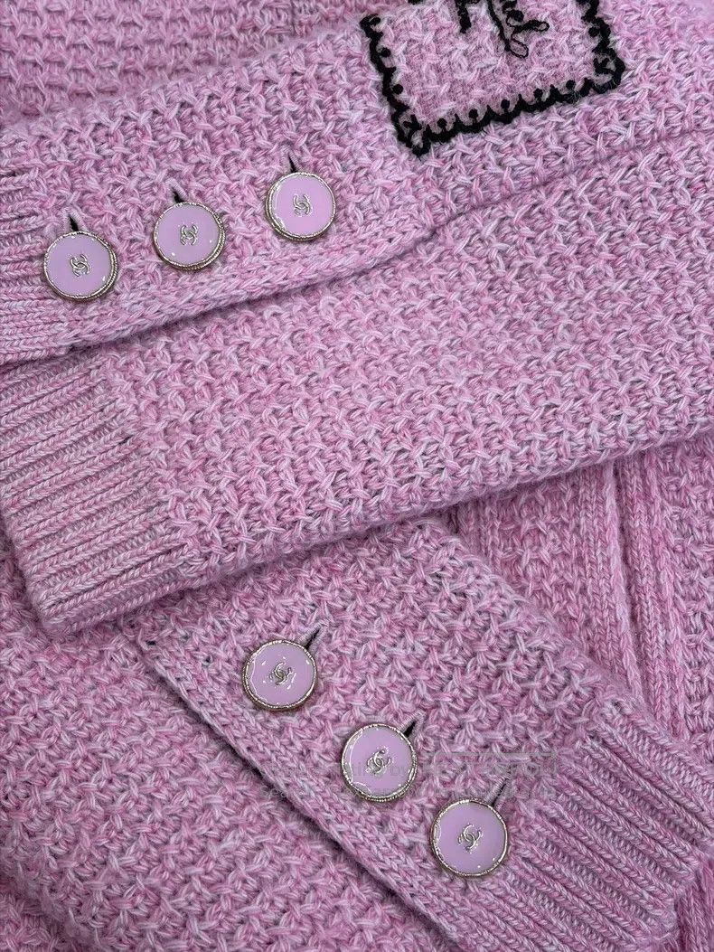 Chanel Chanel Pink cotton wool knitted coat Size XS / US 0-2 / IT 36-38 - 4 Thumbnail
