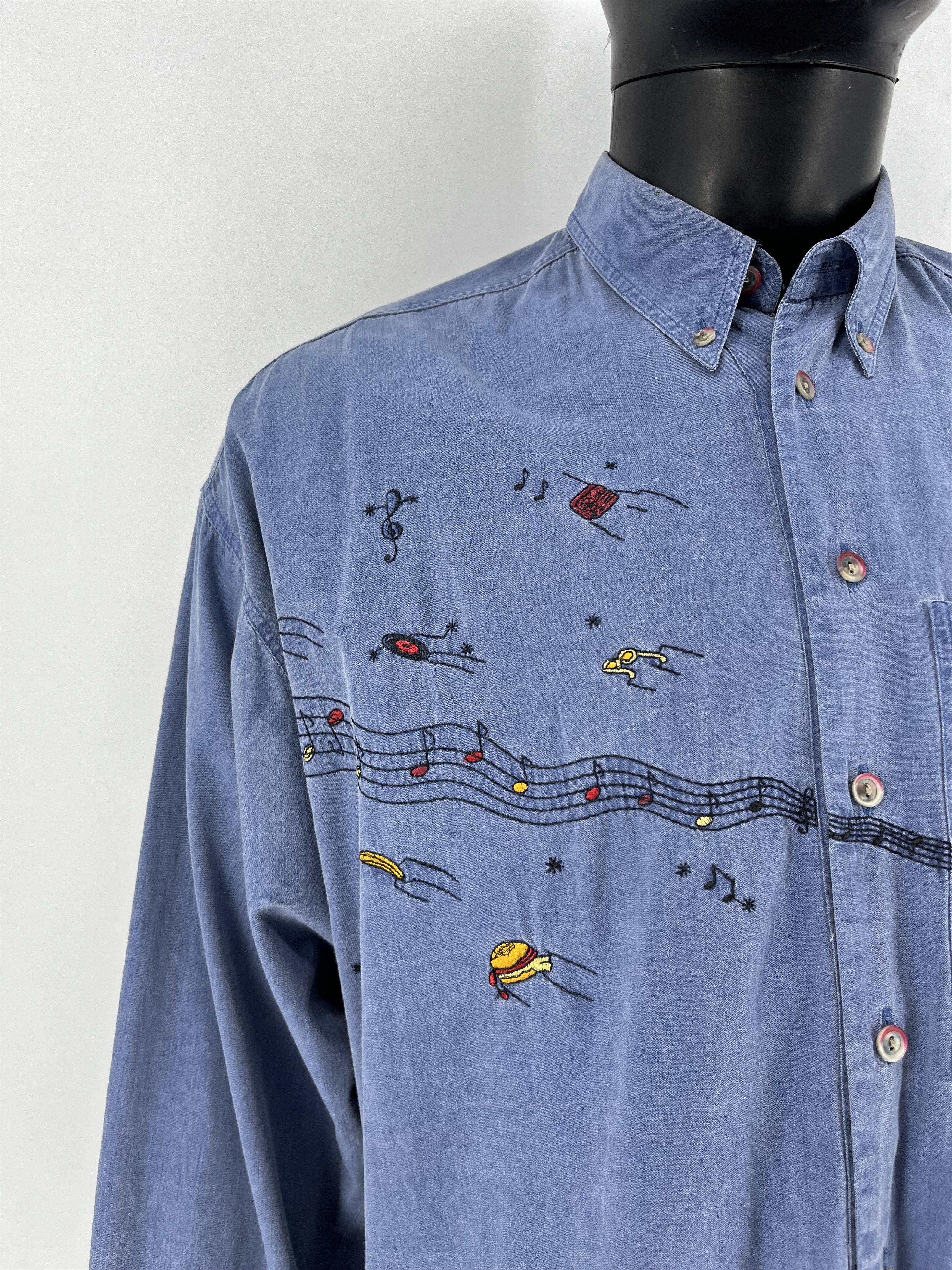 Haupt Haupt Germany Men’s Long Shirt Blue Embroidered Music Box Size US XL / EU 56 / 4 - 7 Thumbnail