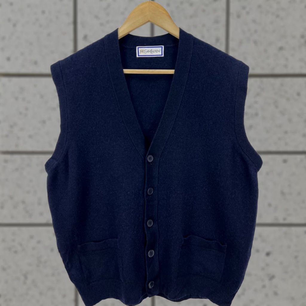 Yves Saint Laurent YSL Yves Saint Laurent Vintage Knit Vest Navy Button Cardigan Sweater M/L Crew Neck Long Sleeve Men Size US M / EU 48-50 / 2 - 1 Thumbnail