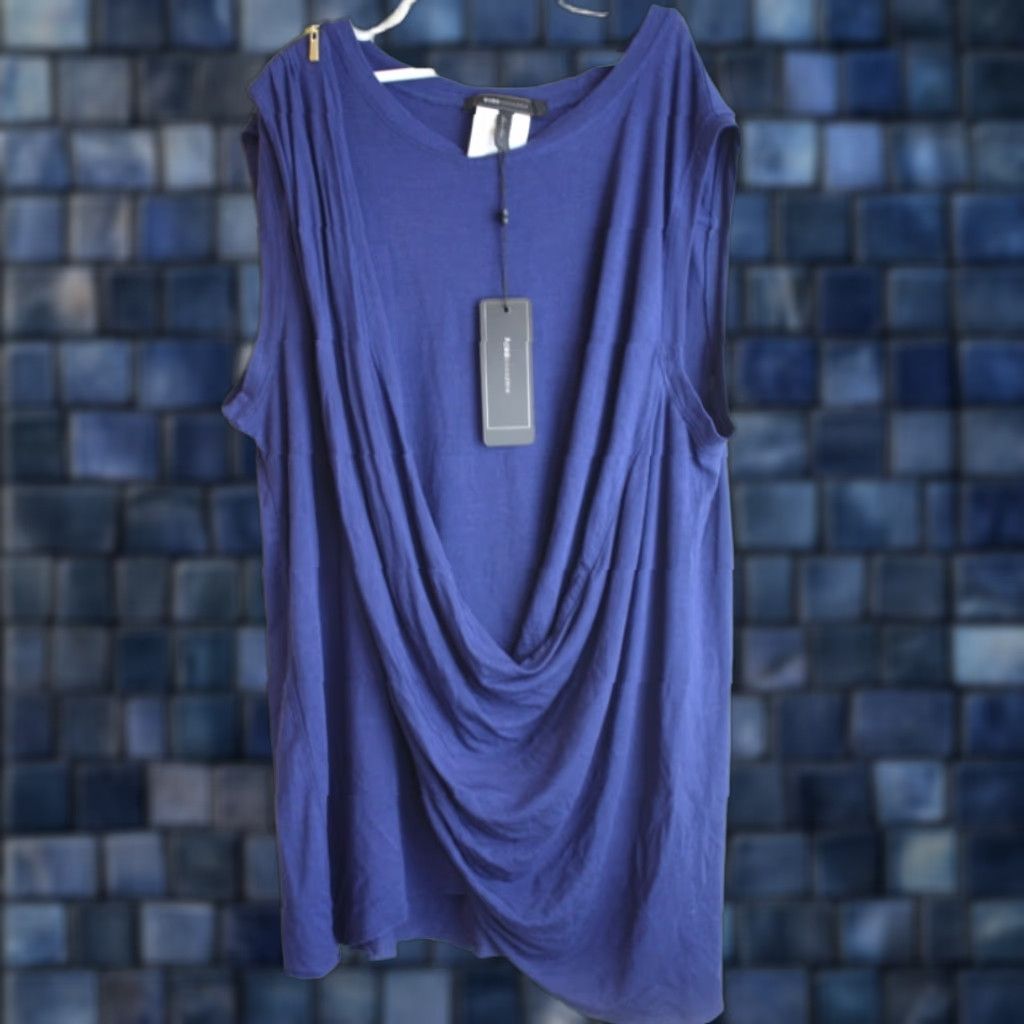 Vintage BCBG Max Azria Navy Blue Sleeveless Drape Dress Top L Blouse Women Size L Sleeveless Blue Evening Womens Size L / US 10 / IT 46 - 1 Thumbnail