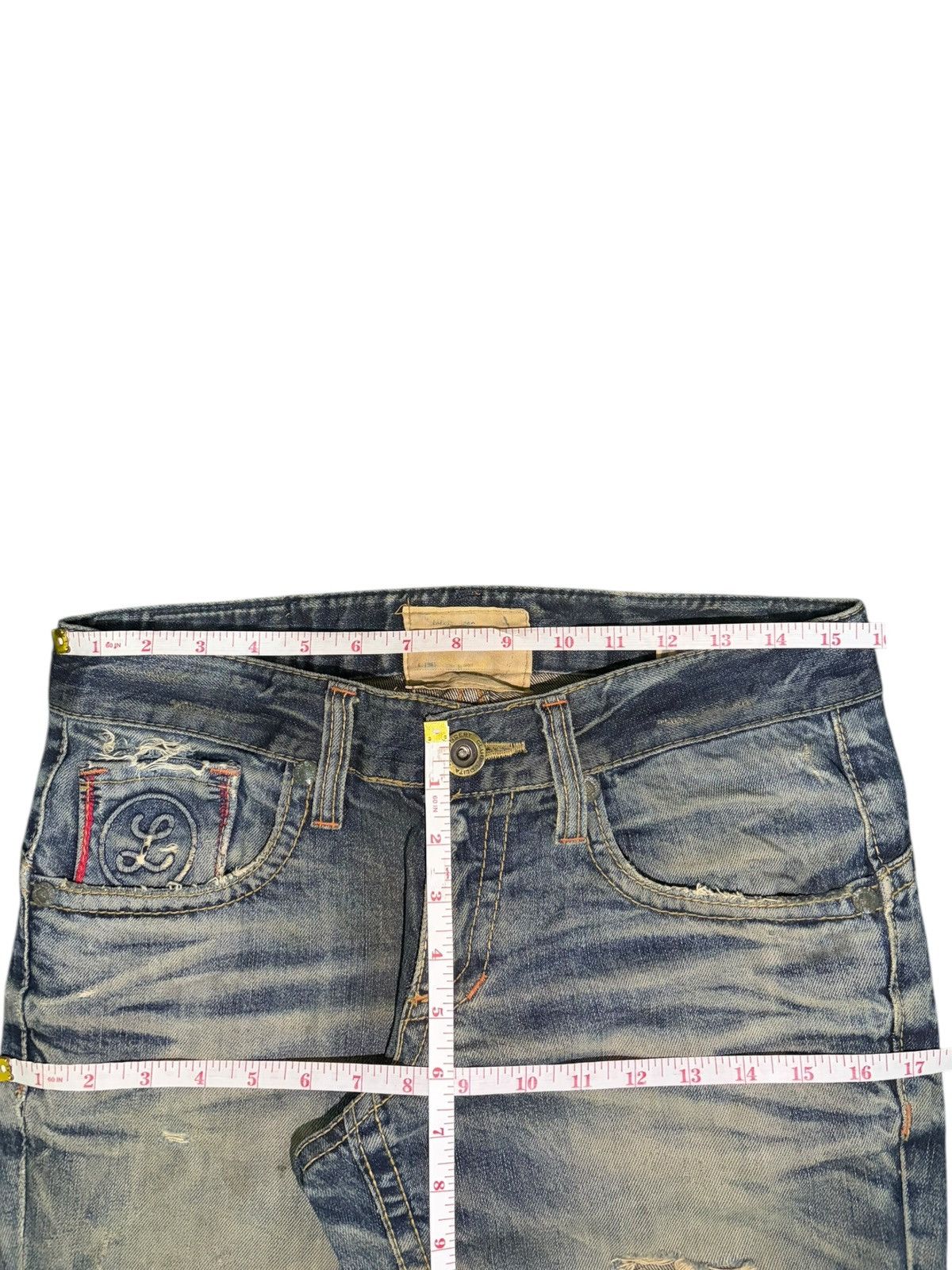 Affliction Vintage Lolita Embroidered Buckled Low Rise Distress Jeans Size 31" - 6 Thumbnail