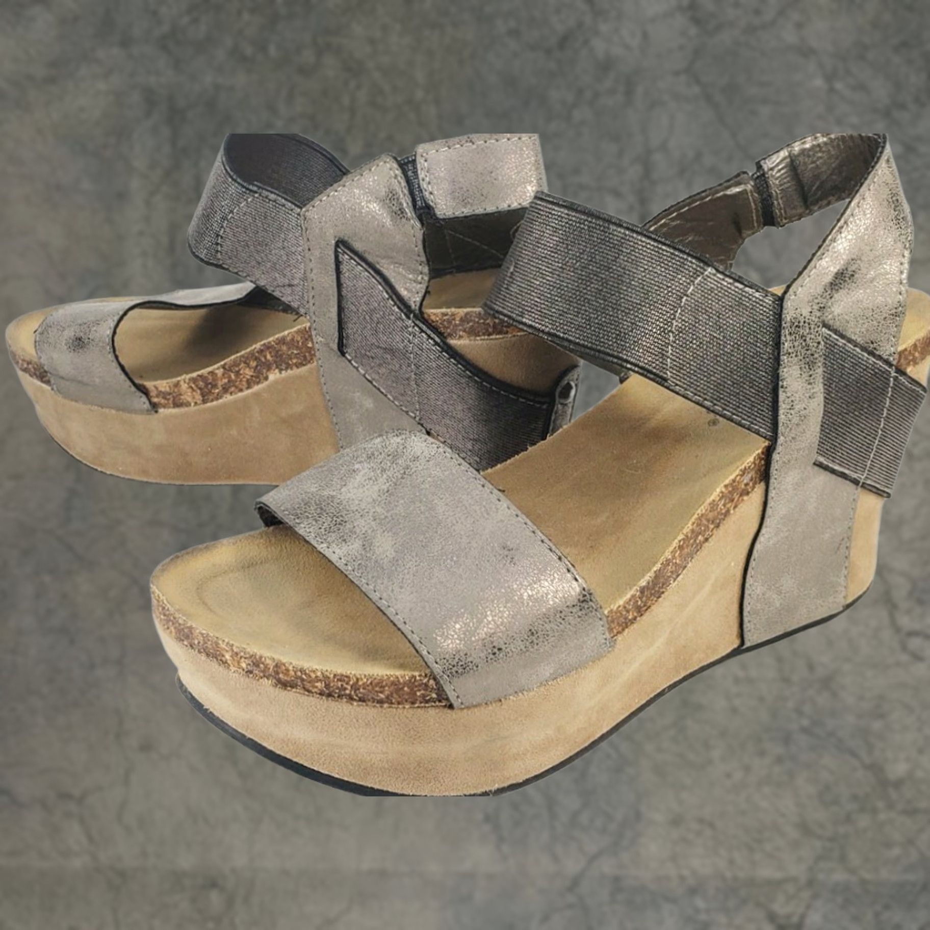 Vintage Pierre Dumas CHANTAL-2 Platform Wedge Sandals Women's Size 8 Pewter 22270 Size US 8 / IT 38 - 1 Thumbnail