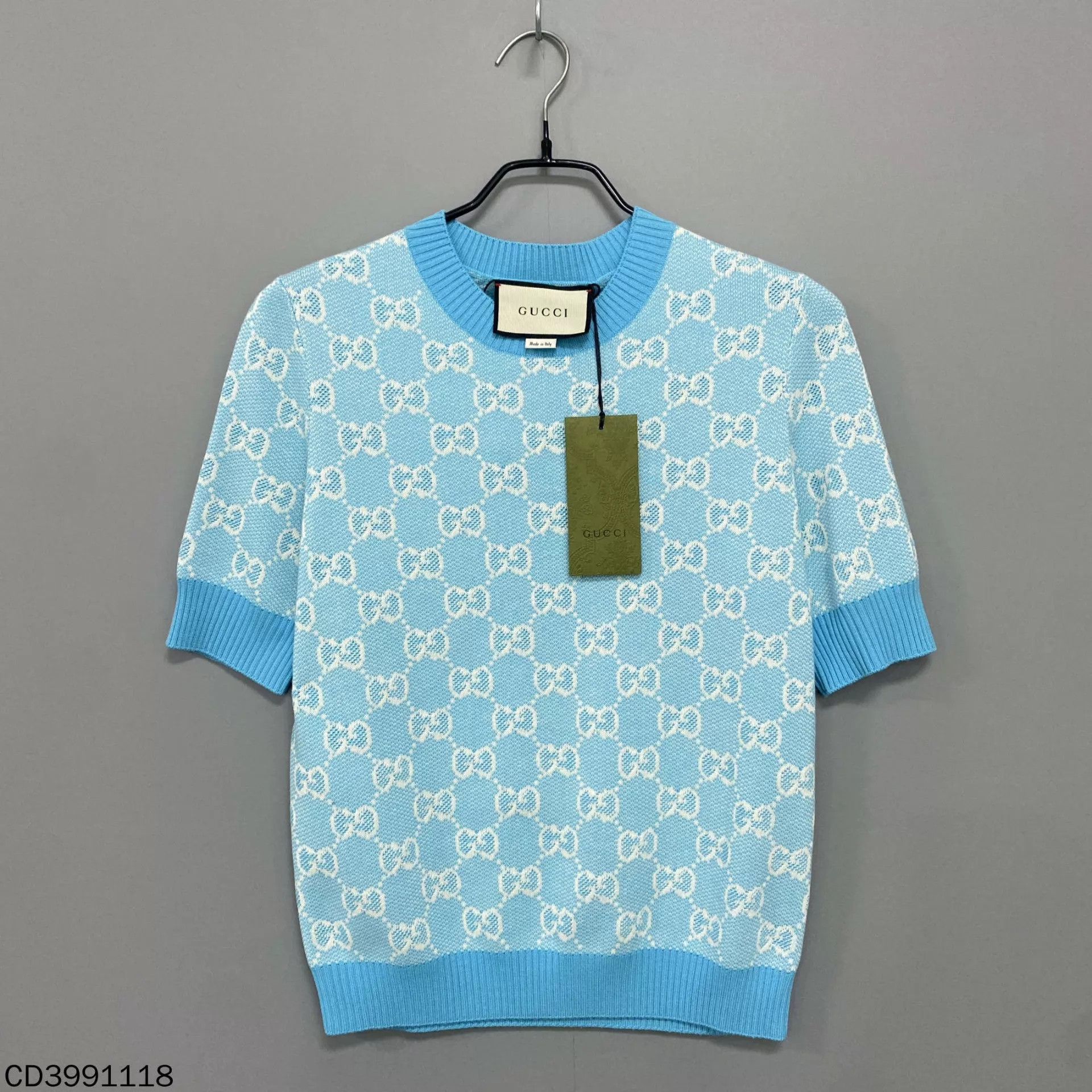 Gucci GUCCI sky blue jacquard all-over knit short sleeve M Size M / US 6-8 / IT 42-44 - 1 Thumbnail