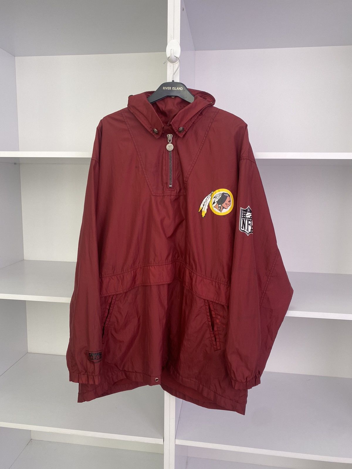 NFL × Vintage Vintage 90s Washington Redskins Red Nylon Anorak Track Jack Size US XL / EU 56 / 4 - 2 Thumbnail