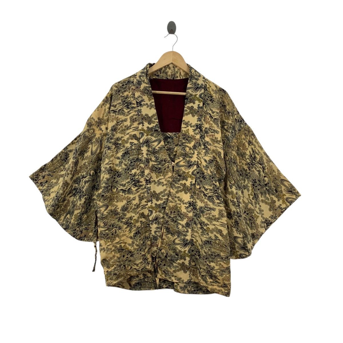 Vintage Vintage 70s KIMONO JAPAN FUKEI MONYO Traditional Landscape Size XXL / US 16-18 / IT 52-54 - 1 Thumbnail