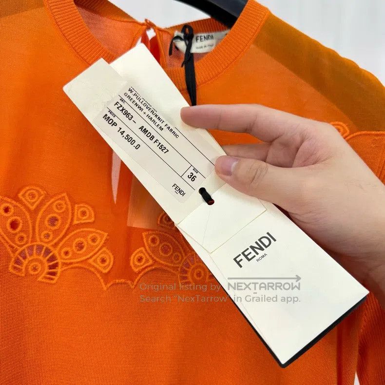 Fendi Fendi Orange Embroidered Bow Tie Knit Short Sleeve Size XS / US 0-2 / IT 36-38 - 6 Thumbnail
