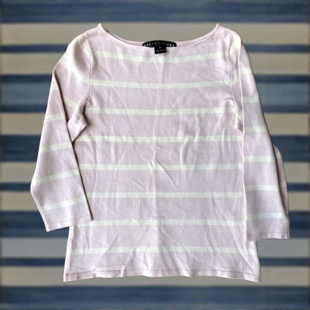 Ralph Lauren VINTAGE Ralph Lauren Black Label Striped Wide Neck Long Sleeve Shirt Women’s Medium Pink Size M / US 6-8 / IT 42-44 - 1 Thumbnail