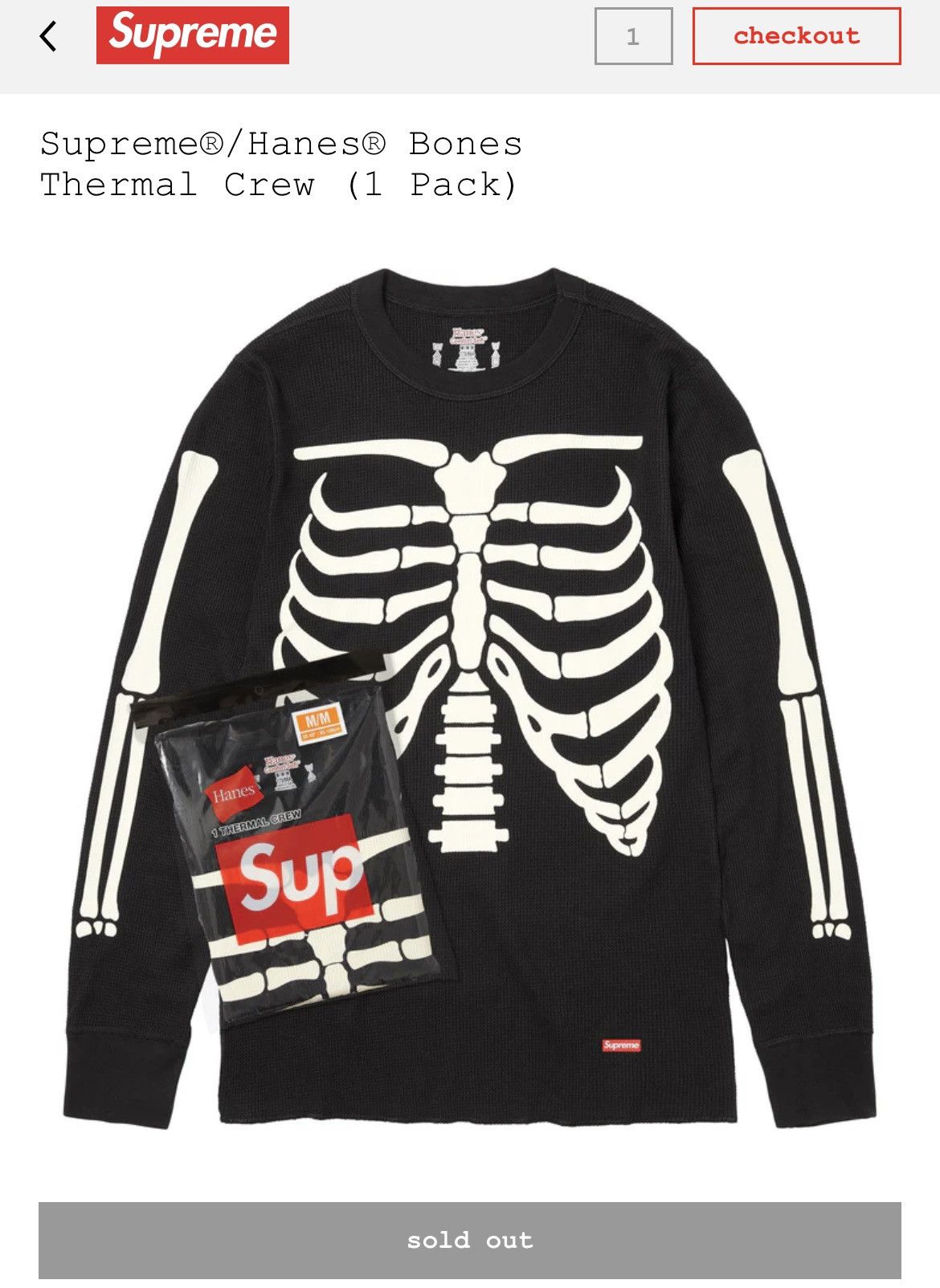 Hanes × Supreme FW21 Supreme®/Hanes® Bones Thermal Crew (1 Pack