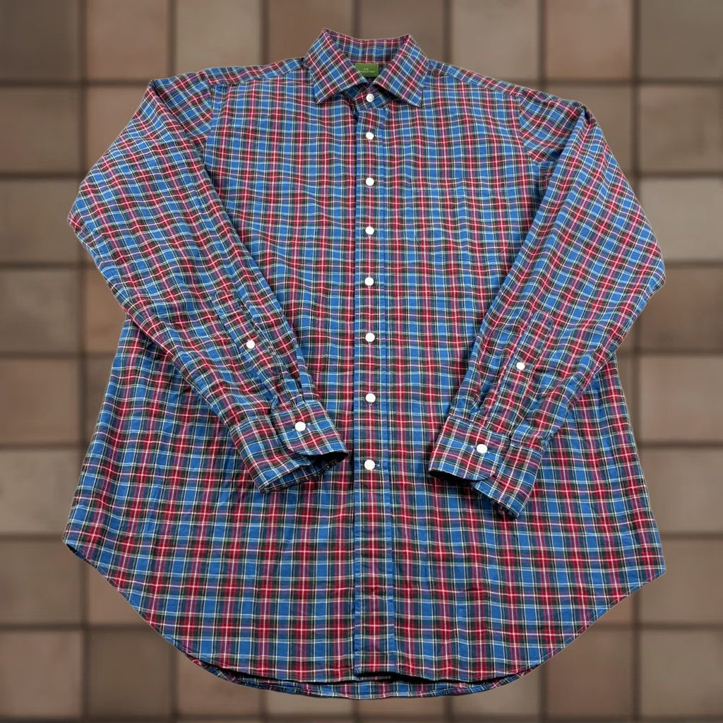 Sid Mashburn Sid Mashburn Shirt Men M Blue Red Plaid Button-Up Long Sleeve Casual Formal Size 40R - 1 Thumbnail