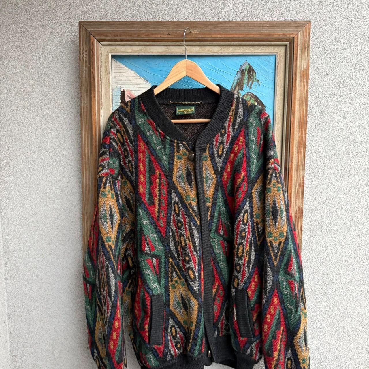 Vintage Vintage 90s Wool Jacket Cabke Knit Multi Colour Coogi Vibe Size US XL / EU 56 / 4 - 3 Thumbnail