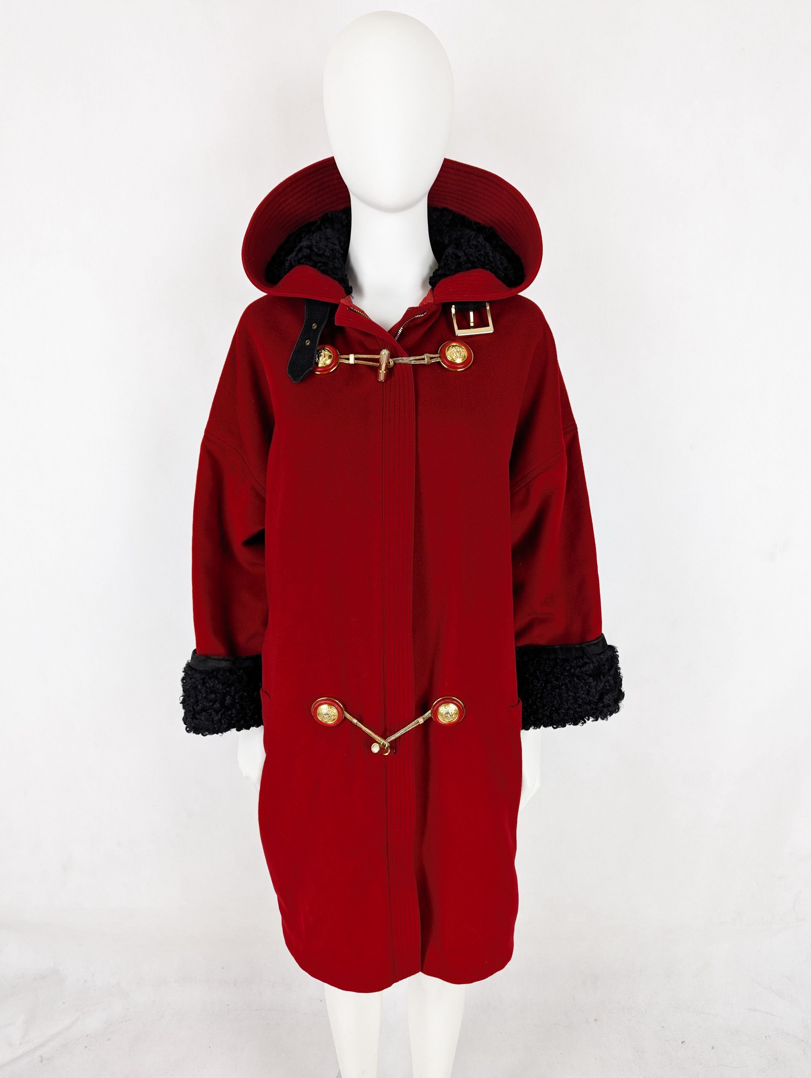 Gianni Versace red wool dufflecoat coat L