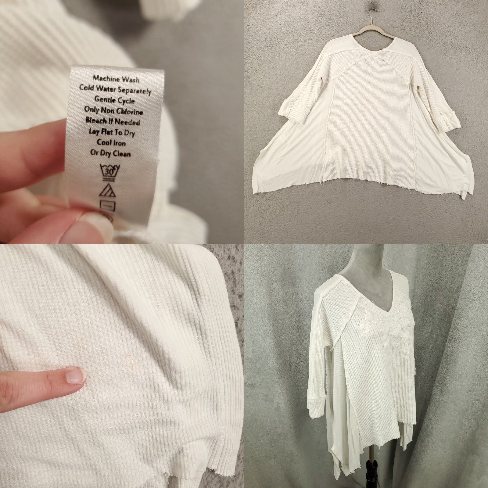 Vintage KARYN SEO Top Womens XL White Fringe Hem Waffle Knit Boho V-Neck Pullover Shirt Size XL / US 12-14 / IT 48-50 - 8 Thumbnail