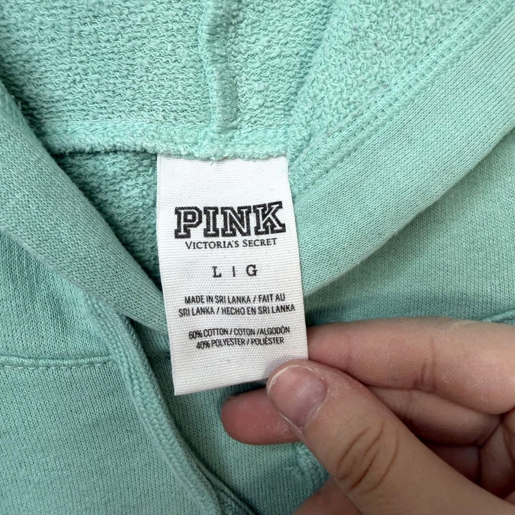 Pinko PINK Victoria's Secret Hoodie Womens Large Green Terry Raglan Pullover Logo Size L / US 10 / IT 46 - 3 Thumbnail