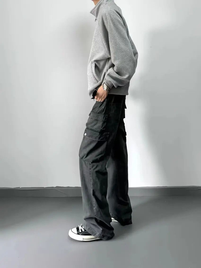 Washed Gray Aged Workwear Casual Pants
