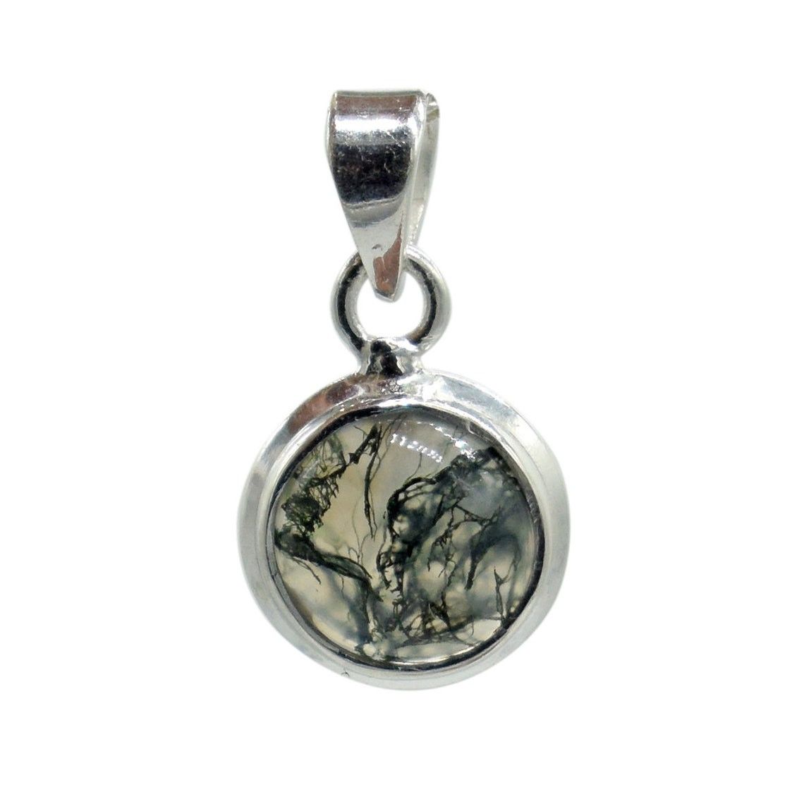 Handmade Moss Agate 925 Sterling Silver Necklace: Meditation Jewelry Size ONE SIZE - 1 Thumbnail