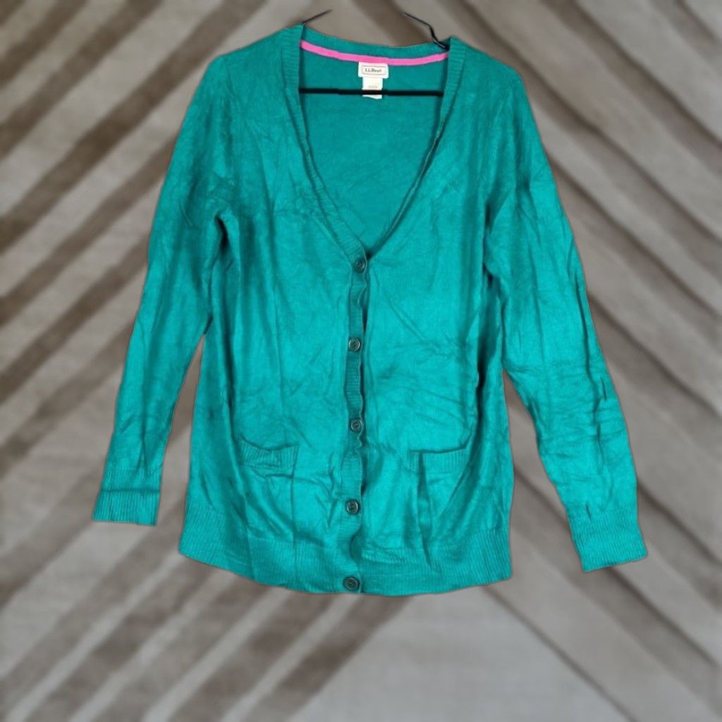Vintage LL Bean Cardigan Sweat er Women Open Button Front Pockets Cashmere Blend M Teal Knit V-Neck Casual Workwear 90s? Size M / US 6-8 / IT 42-44 - 1 Thumbnail