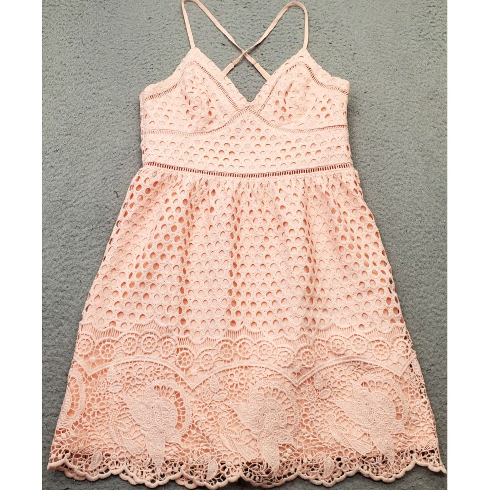 Abercrombie & Fitch Abercrombie & Fitch Dress Womens S Pink Eyelet Lined Coquette Adjustable Strap - Size S - Sleeveless Midi A-Line Casual Party/Cocktail Women's Dress Size S / US 4 / IT 40 - 2 Thumbnail