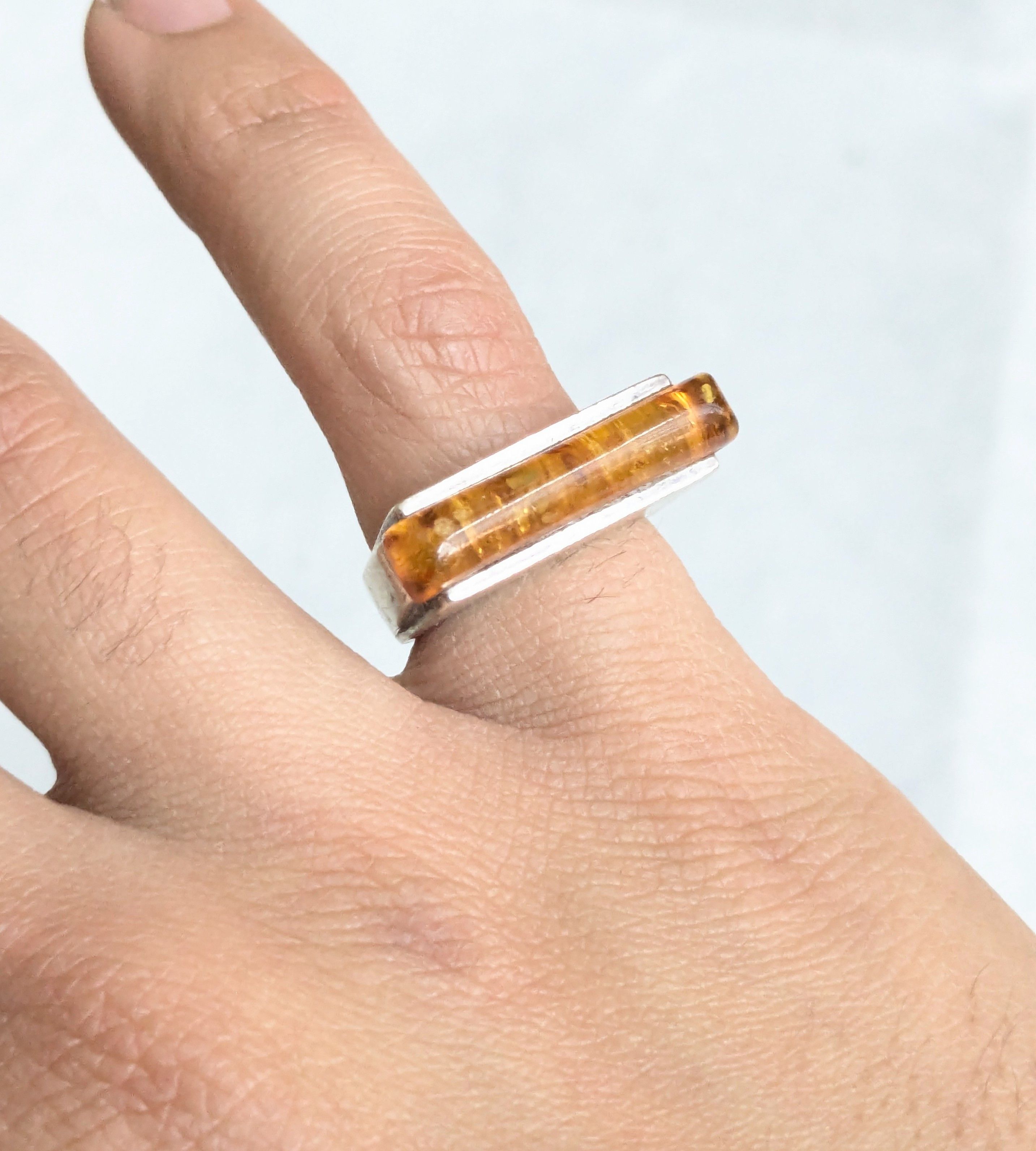 Jewelry Sterling Silver Ring Amber 6.75 Orange Avant Garde Modern Size ONE SIZE - 9 Thumbnail