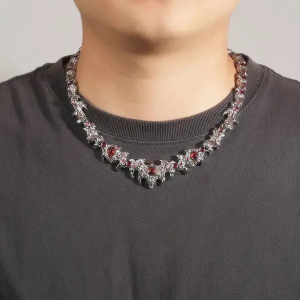 Jewelry Kizuki x Ayano Iced Out Silver Color Red Eyes Chain Necklace Size ONE SIZE - 1 Thumbnail