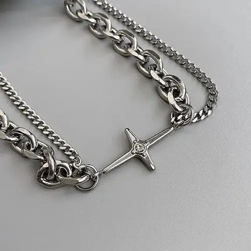 VIBE Double Layer Titanium Steel Star Link Chain Necklace for Men Size ONE SIZE - 4 Thumbnail