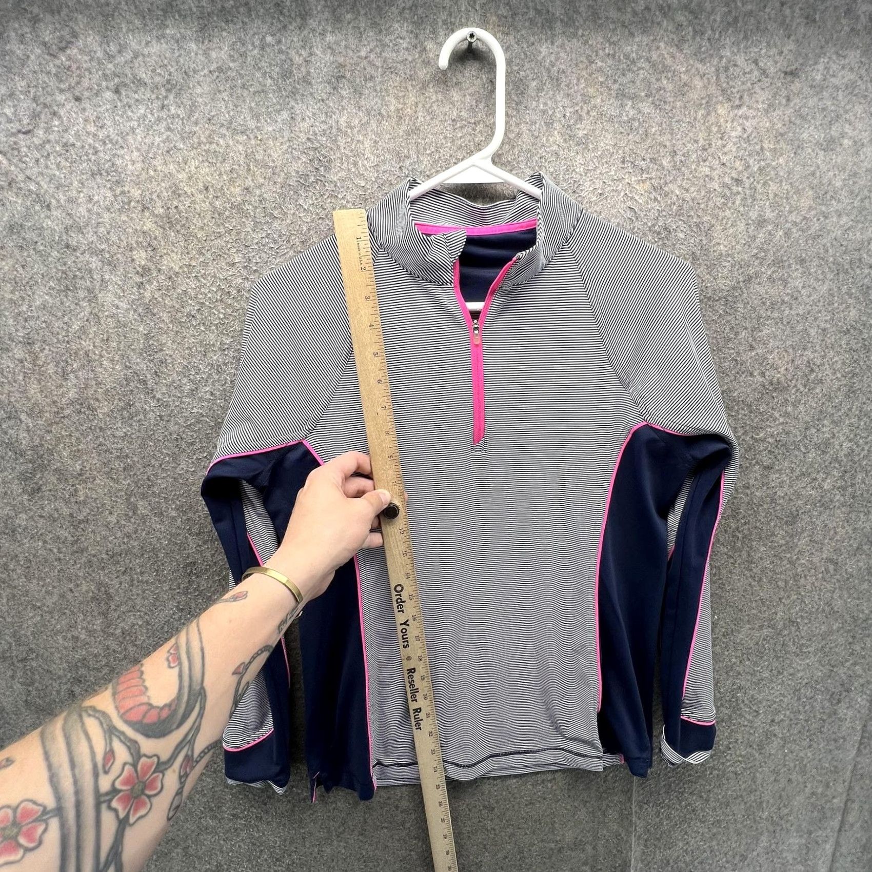 Peter Millar Peter Miller Pullover Womens Small Blue Pink Quarter Zip Striped 1/4 Zip Lightweight Athletic Casual Shirt Slim Fit Size S / US 4 / IT 40 - 6 Thumbnail