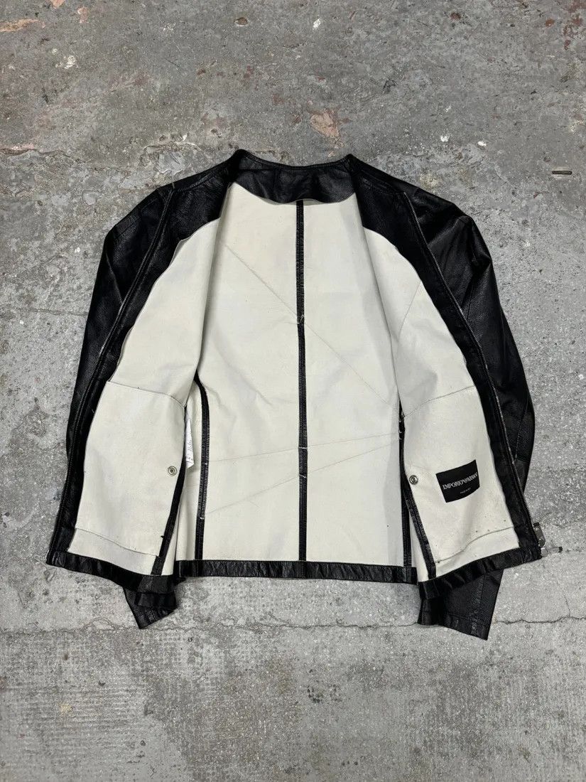 Emporio Armani × Vintage SS2014 Emporio Armani Geometrical Black Leather Jacket Size US S / EU 44-46 / 1 - 10 Thumbnail