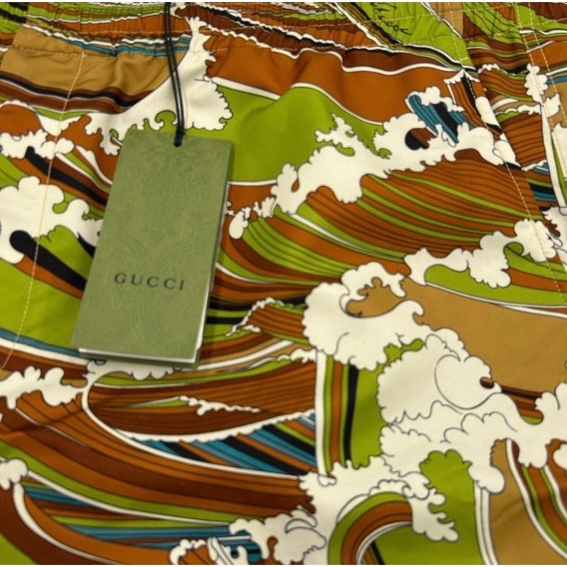 Gucci Gucci Green & Brown Wave-Print Swim Board Shorts Sz 54/XXL Size US 38 / EU 54 - 2 Thumbnail