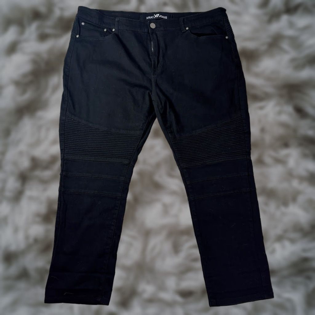 Vintage Xray Jeans Moto Jeans Moto Pants Mens 41x29 Black Slim Stretch Denim Ribbed Knee Biker Size US 40 / EU 56 - 1 Thumbnail