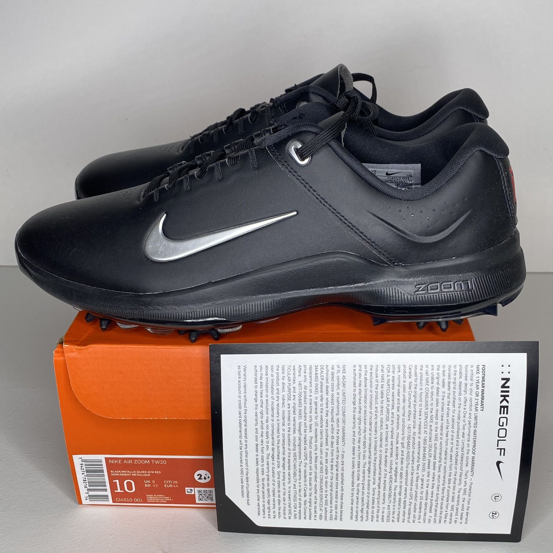 image of Nike Air Zoom Tw20 Tiger Woods Golf Cleats Shoes in Black, Men's (Size 10)