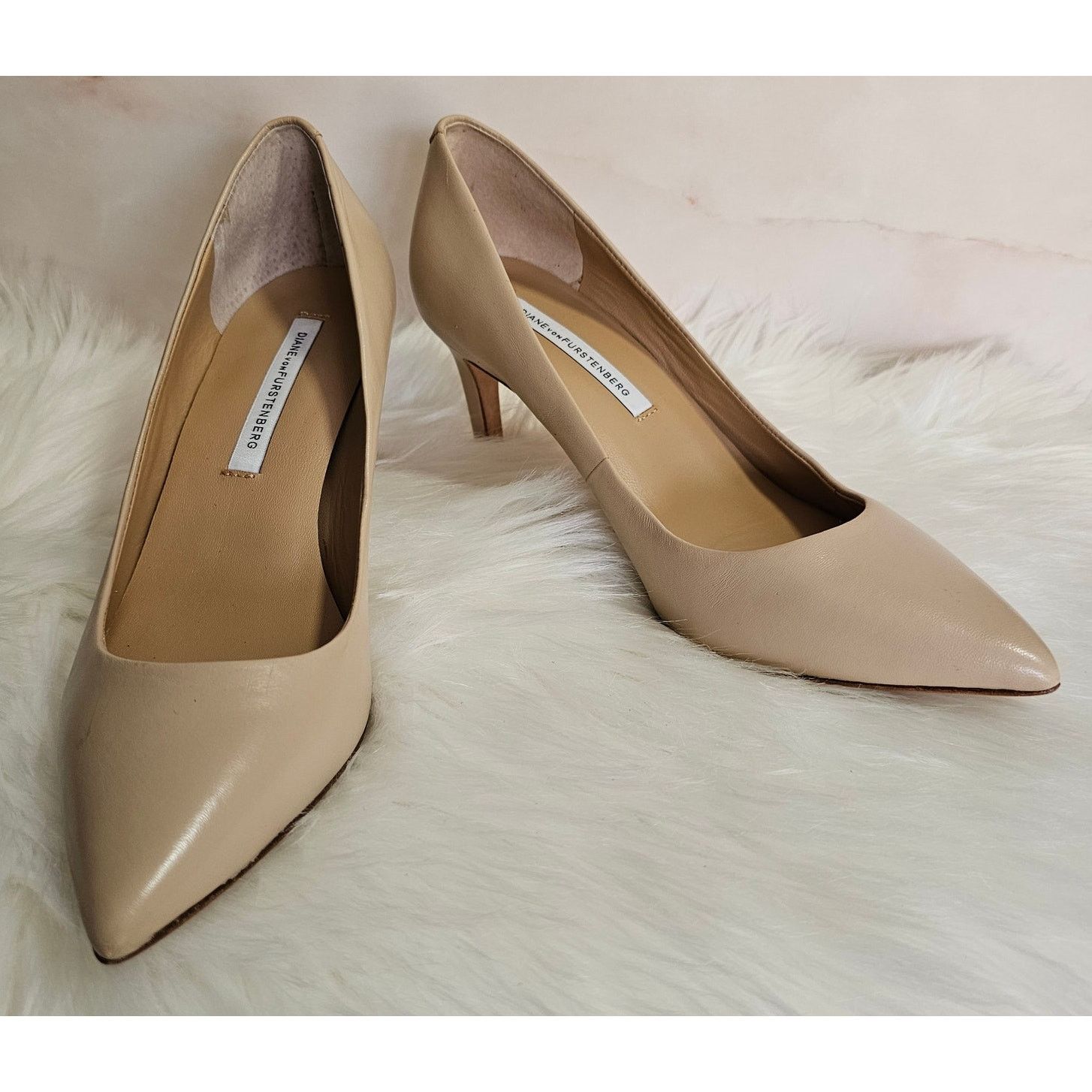 Diane von Furstenberg Diane Von Furstenberg Nude Olee Pointed Leather Heel Pumps 6 Size US 6 / IT 36 - 1 Thumbnail
