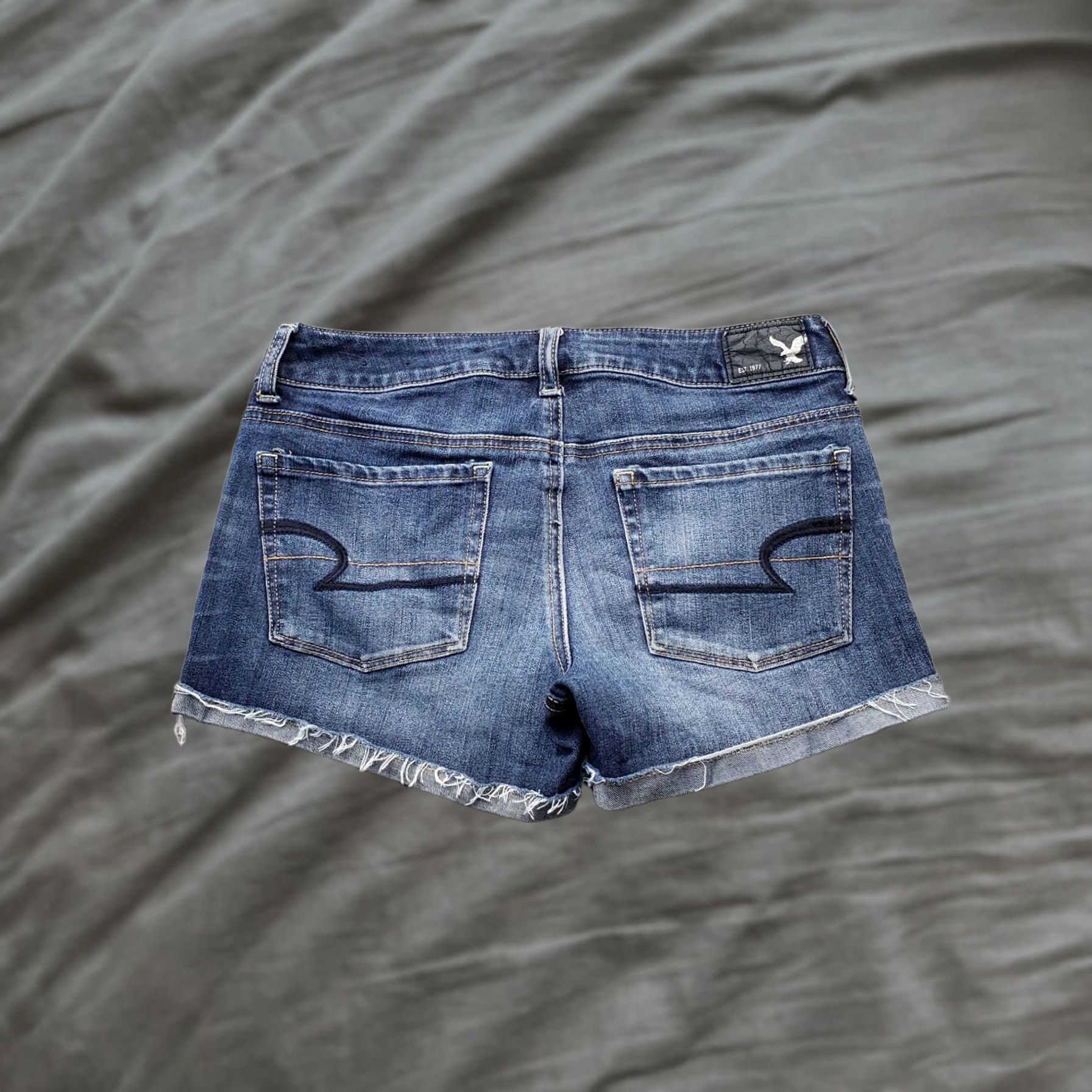 American Eagle Outfitters American Eagle Outfitters Shortie Shorts Womens 2 Blue Stretch Cuffed Whiskered Denim 5-Pocket Regular Fit, Casual, Summer Womens Size 2 Blue Size 26" / US 2 / IT 38 - 1 Thumbnail