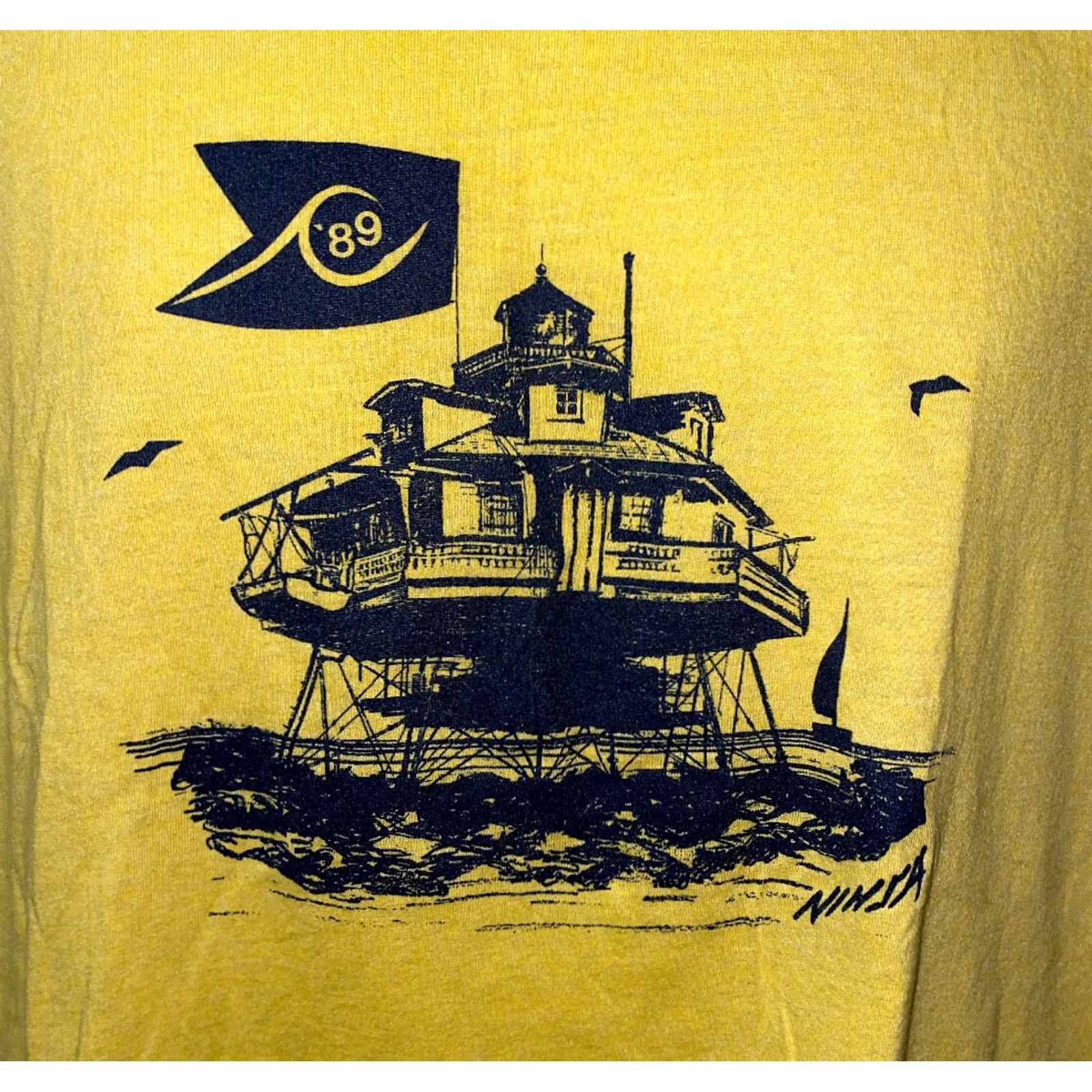 Vintage VINTAGE Screen Stars Mens Yellow Graphic Short Sleeve Shirt XL 1989 Stars Shirt Mens X L Yellow Size US XL / EU 56 / 4 - 2 Thumbnail