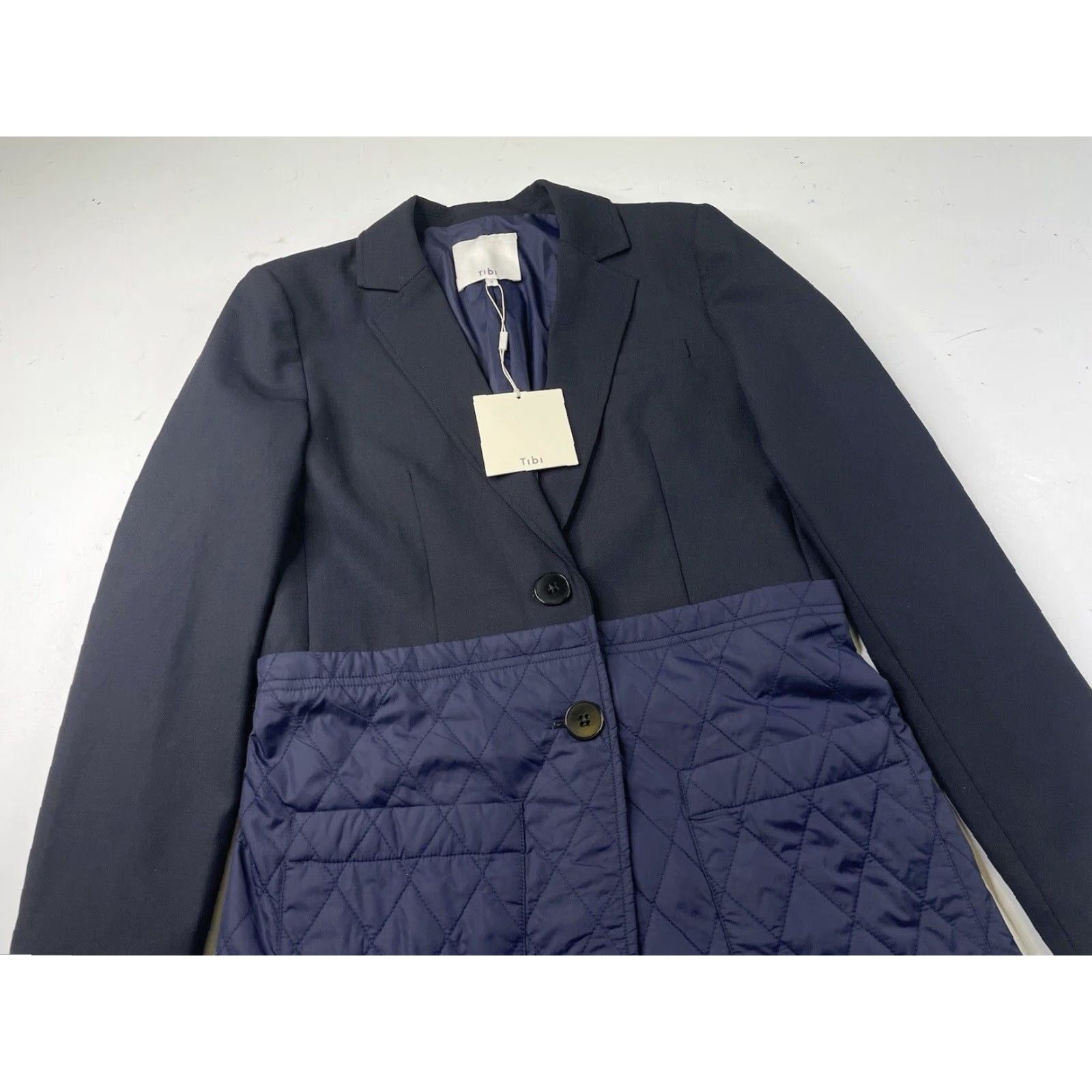 Tibi NWT Tibi Wool Blend Quilted Oversized Blazer Navy Blue Size 2 Women Blazer Size XS / US 0-2 / IT 36-38 - 2 Thumbnail