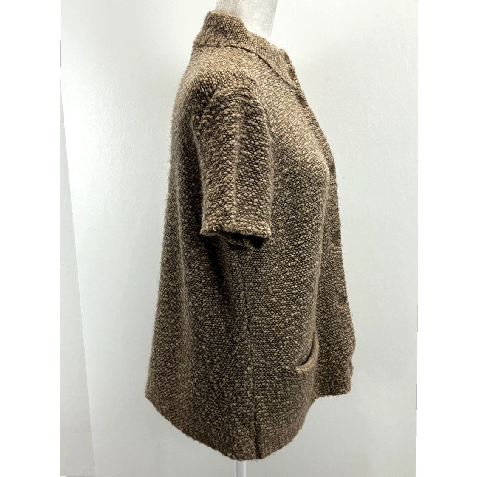 Eileen Fisher Eileen Fisher Brown Short Sleeve Mock Neck Wool Cardigan Sweater Women's Large Size L / US 10 / IT 46 - 4 Thumbnail