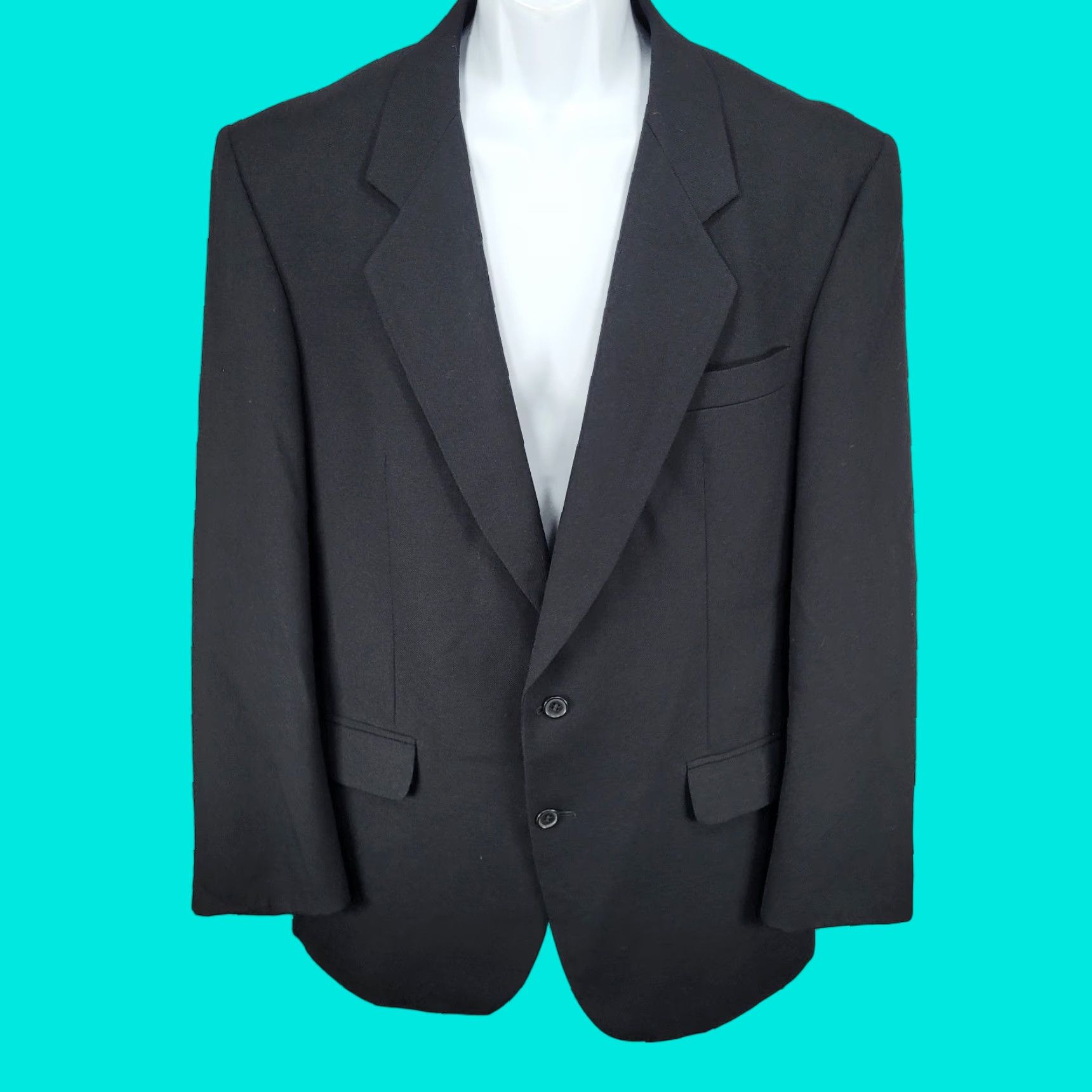 Vintage VINTAGE Alexandre Black 2 Button Single Vented Notch Blazer Sport Coat 42R Men Blazer Wool Solid 2 Piece 3-Button Sleeves Regular UK Mens Size 42R - 1 Thumbnail