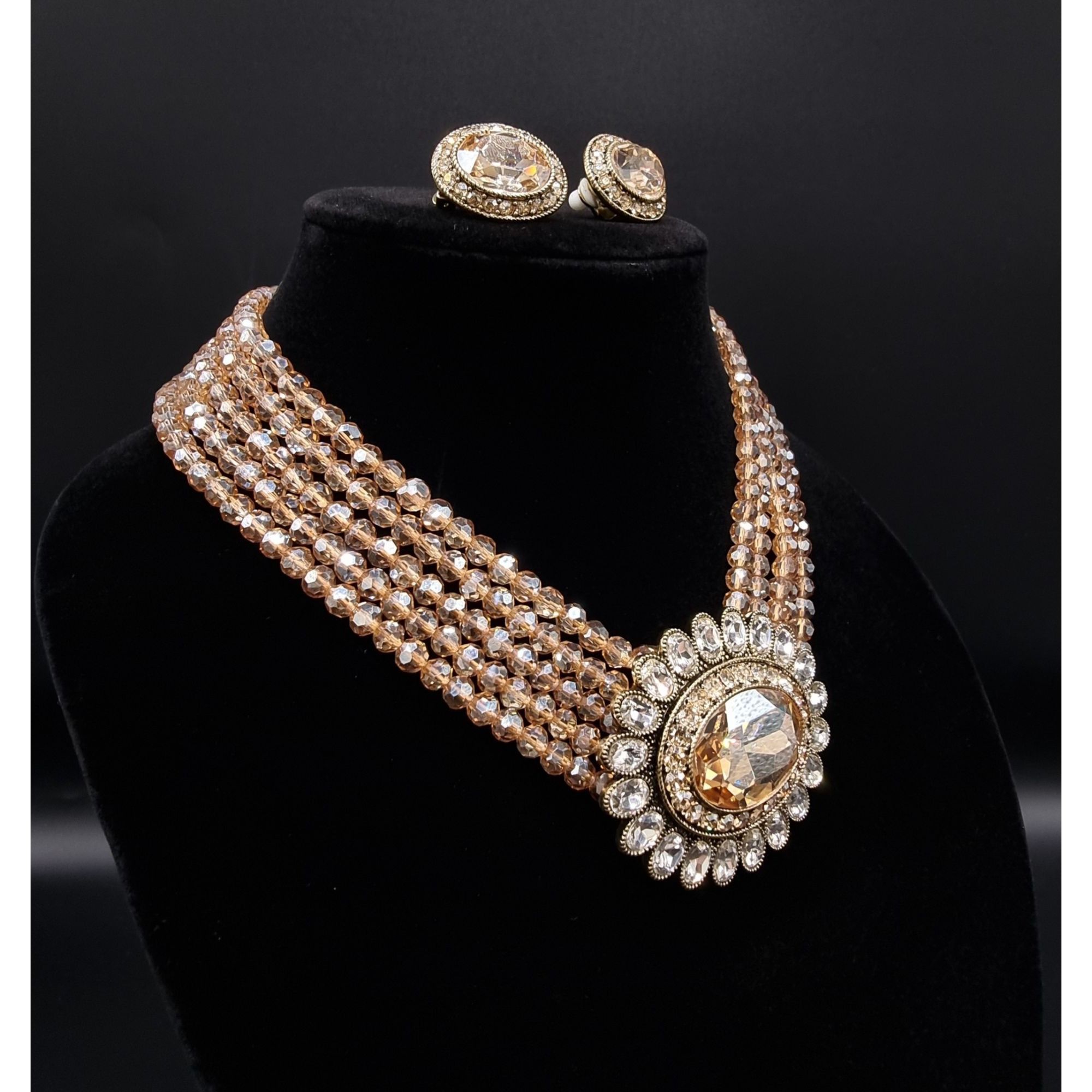 Vintage Heidi Daus Multi-Strand Crystal Necklace & Matching Oval Ear Size ONE SIZE - 3 Thumbnail