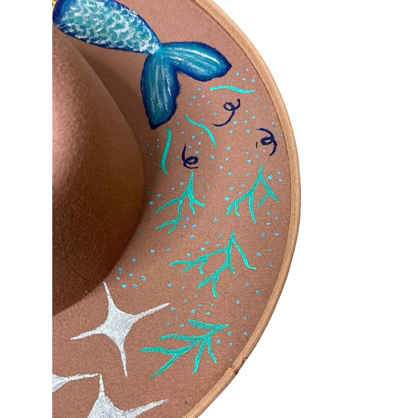 Handmade Handmade Painted Moon Mermaid Rancher Western Hat Whimsical Size ONE SIZE - 7 Thumbnail
