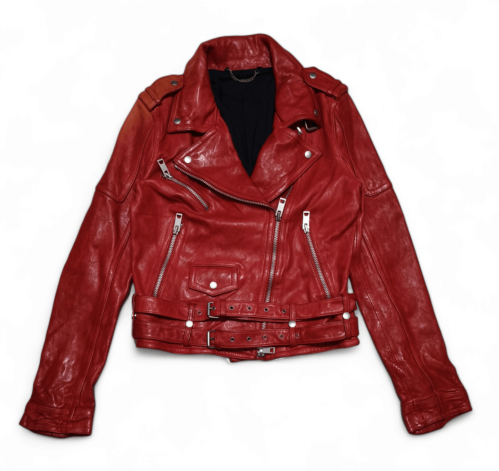 image of Women's Ramones Rockabilly Sheepskin Leather Jacket in Red (Size 2XL)