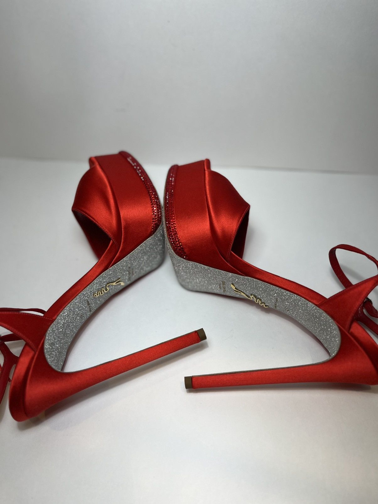 Rene Caovilla Rene Caovilla Red Satin Platform Heels NEW Size US 11 / IT 41 - 10 Thumbnail