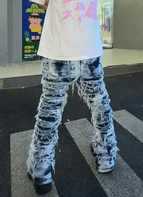 Vintage Opium Distressed Baggy Stack Jeans Size US 34 / EU 50 - 2 Thumbnail